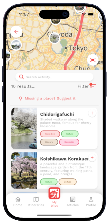 Discover Japan destinations by interests in Ryokô Planner